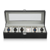 Fashion 6 Grid Casket Watch Winder Boxes PU Leather Storage Watch Case