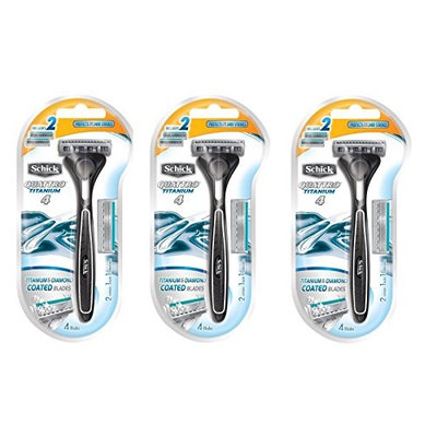 Schick Quattro Razor & Cartridges, Titanium Coated Blades, 1 Razor, 2 Cartridges (Pack of 3) + FREE Scunci Black Roller Pins, 18 Pcs