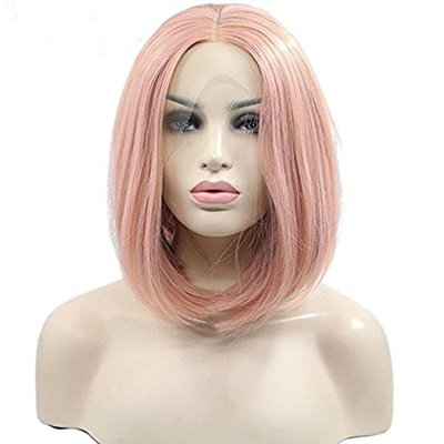 Women's Short Bob Lace Front Wigs For Women Straight Pink Orange Mix Color Synthetic Wig Heat Resistant Fiber Hair Half Hand Tied 8 inches