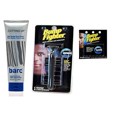 Barc Cutting Up, Unscented Shave Cream, 6 Oz + Bump Fighter Razor for Men + Bump Fighter Cartridge Refill, 5 Ct + FREE Curad Bandages 8 Ct.