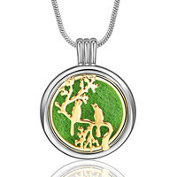 INFUSEU Love Birds Aromatherapy Essential Oil Diffuser Necklace Two-Tone Locket Pendant & 12PCS Refill Pads & 24