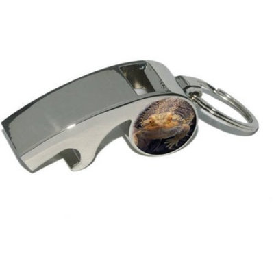 Bearded Dragon, Beardie Lizard Reptile, Plated Metal Whistle Bottle Opener Keychain Key Ring
