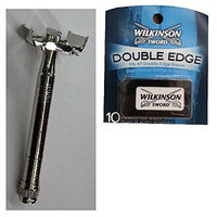 Double Edge Safety Razor + Wilkinson Sword Double Edge Razor Blades, 10 ct. (Pack of 1) + FREE Scunci Black Roller Pins, 18 Pcs