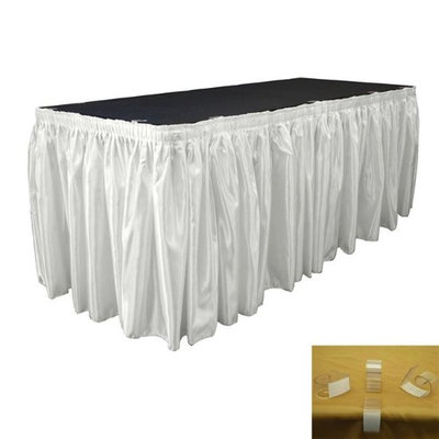 LA Linen SkirtBridal30X29-15Lclips-WhiteB11 Bridal Satin Table Skirt with 15 L-Clips White - 30 ft. x 29 in.