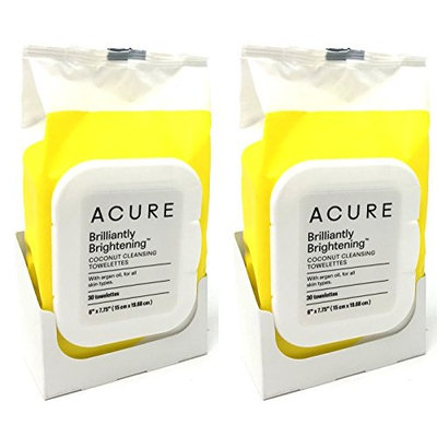 Acure Coconut + Argan Oil Cleansing Towelettes for Face and Body Pack of 2 (60 Towelettes Total)