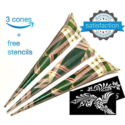 Henna Cones Tattoo Kit Ink Organic Brown Body Art Paste Temporary Tattoo Waterproof India Painting Ink Stencil Set (3pcs)