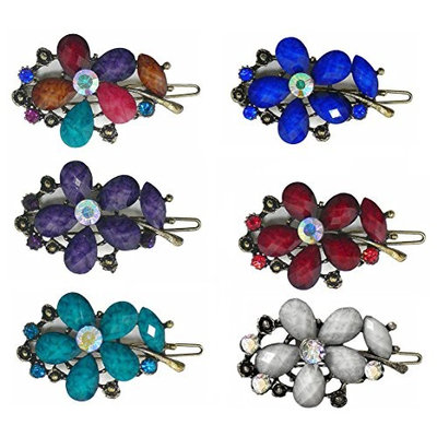 Set of 6 Crystal Flower Barrettes in Festive Colors LPW86250-4-6
