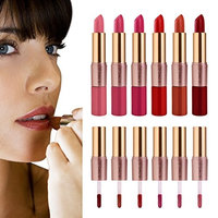 Lip Gloss 6 Colors 2 in 1 Women Velvet Matte Lipstick Lip Gloss Double-End Makeup Lip Gloss Lipstick