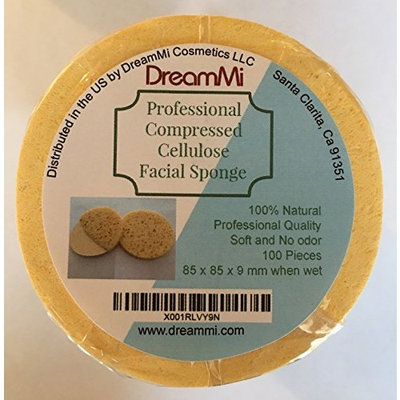DreamMi 100 Pieces, Size Big, Professional Round Compressed Cellulose Facial Sponge, Soft, Natural, Eco Friendly