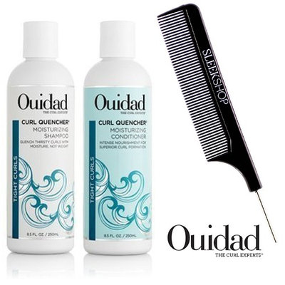 Ouidad CURL QUENCHER Moisturizing Shampoo & Conditioner DUO Set (with Sleek Steel Pin Tail Comb)