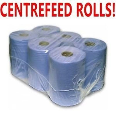 PPD 6 Pack 6 Ply Blue Embossed Centre Feed/Towel/Tissue Paper Wipe Rolls