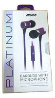 iWorld Platinum Earbuds w Mic and Tangle Free Cable