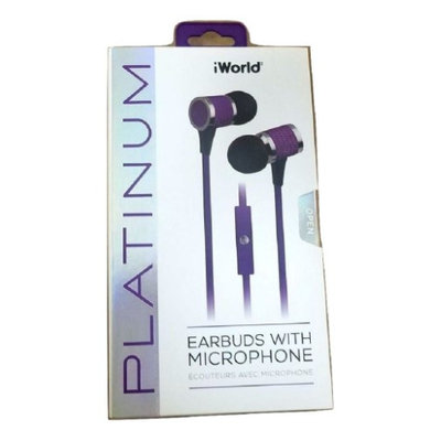 iWorld Platinum Earbuds w Mic and Tangle Free Cable
