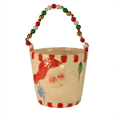 Cc Home Furnishings Pack of 4 Ceramic Decorative Christmas Buckets with Beaded Handle 6