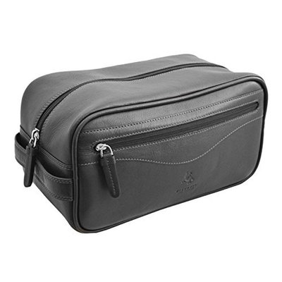 Visconti HT105 Leather Toiletry Travel Bag Dopp Kit (Black)