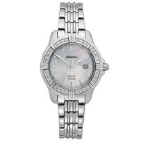 Seiko SUT071 Women's Diamond Solar Stainless Steel Bracelet White MOP Dial Watch
