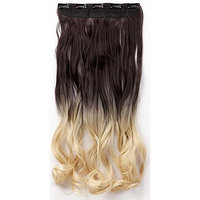 Long Hairpiece Dark Brown to Baby Blonde 2-tone Ombre Color Wavy Curly Clip in Hair Extensions One Piece 23