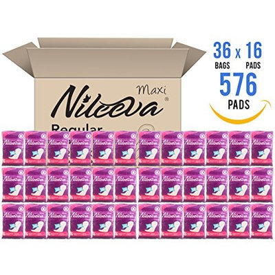Nileeva Individually Wrapped Super Maxi Sanitary Napkins, Super Value (576 Pads= 16 Pads/Pack X 36 Packs) Bulk Buy