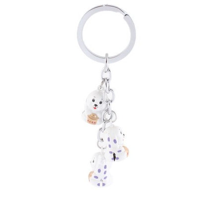 Silver Tone White 3 Dangling Dog Style Bells Ring Key Holder Keychain Keyring