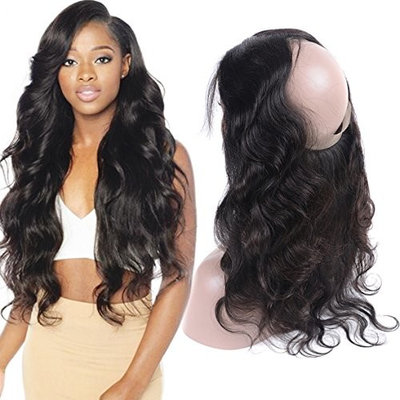 Rismale 360 closure body wave, 8A Brazilian human hair 360 lace frontal Closure Remy Hair 14inch Lace Closure Pre-plucked with Baby Hair Free Part 150% Density