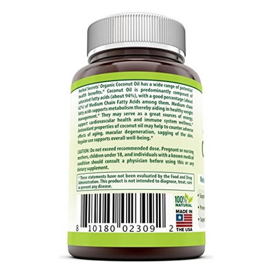 Herbal Secrets Organic Extra Virgin Coconut Oil - 1000Mg, 120 Softgels