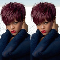 100% Human Hair Lace Front Wig Short Pixie Cut Bob Wig Brazilian Virgin Hair None Lace Wig 99J Machine Made Wigs for Black Women 130% Density