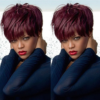 100% Human Hair Lace Front Wig Short Pixie Cut Bob Wig Brazilian Virgin Hair None Lace Wig 99J Machine Made Wigs for Black Women 130% Density