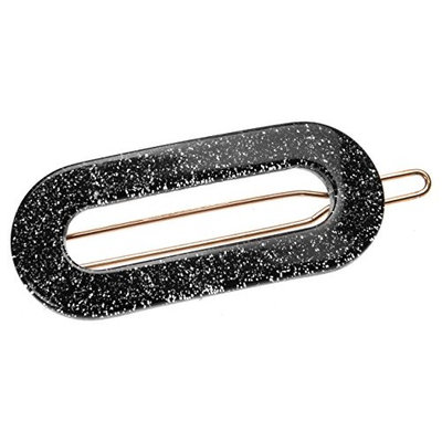 France Luxe Mini Oval Tige Boule Barrette - Silver Glitter/Black