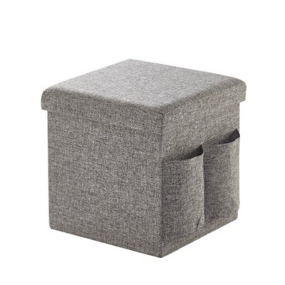 Idea Nuova Urban Shop Pocket Folding Storage Ottoman, Grey Linen