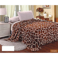 Super Soft Polyester Microplush Brown/Taupe Giraffe Skin Print Blanket
