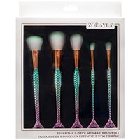 Makeup Brush Set - Zoë Ayla - Essential Mermaid Style 5 Piece Brush Set - Ergonomically Designed - Cruelty Free Synthetic Hair - Provide a Flawless Application - Antibacterial Hypoallergenic Bristles
