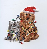 Wholesale Applique Christmas Puppy Dog - Kitten Cat - Pets - Iron on Applique/Embroidered Patch