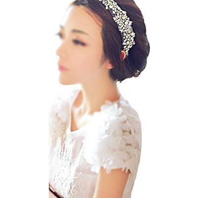 Frcolor Elegant Sparkling Crystal Rhinestones Hair Ribbon(White)