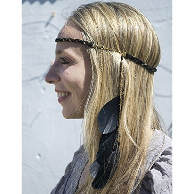 QueenMee Black Feather Headband 1920s Headband Boho Headband Boho Feather Headband Black Boho Headband Black Gold Feather Headband Feather Black Headpiece Headband Black Feather