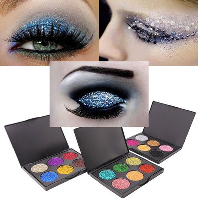 Womens Diamond Sequins Eye Shadow Plate 6 Color Shiny Glitter Luster Makeup Palettes Eyeshadow For Beauty