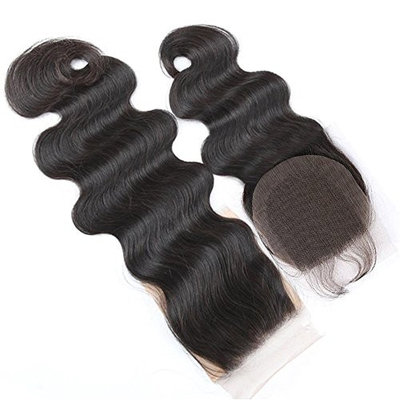 Boby Wave 4x4 Free Part Lace Closure with Baby Hair Natural Black Brazilian Virgin Human Hair Closures No Bleached Knots (18 inch)