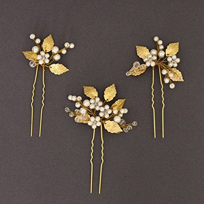 FXmimior Bridal Women Leaf Vintage Wedding Party Hair Pins Crystal Hair Accessories( pack of 3) (G