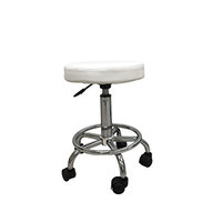 White Hydraulic Multi-purpose Adjustable Rolling Stool w/ Foot Rest for Massage Tables, Examination Tables, Office, Medical and Home