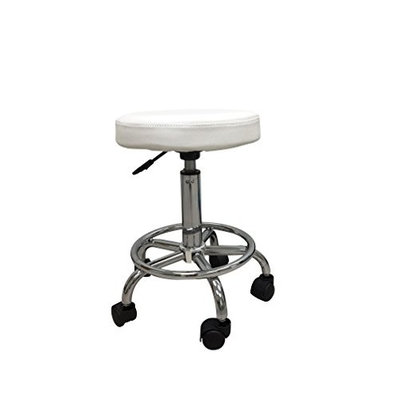 White Hydraulic Multi-purpose Adjustable Rolling Stool w/ Foot Rest for Massage Tables, Examination Tables, Office, Medical and Home