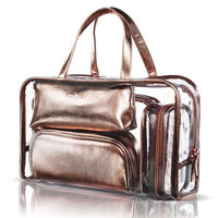 NiceEbag 5 in 1 Cosmetic Bag & Case Portable Carry on Travel Toiletry Bag Clear PVC Makeup Quart Luggage Pouch Handbag Organizer for Men and Women (Rose G