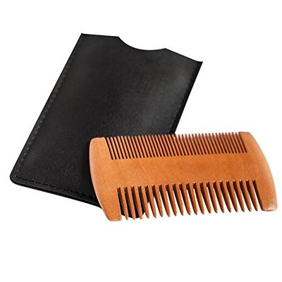 Wooden Beard Comb - Anti-Static Wood Pocket Comb with Fine & Coarse Teeth For Beard Hair & Mustaches