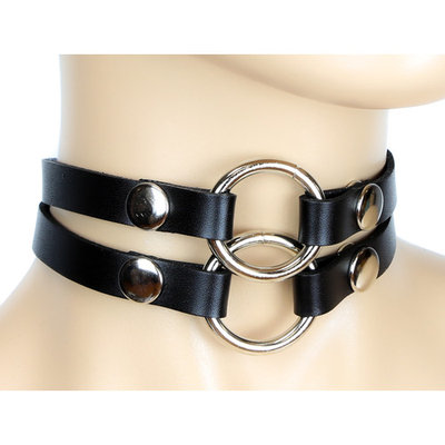 Double O Ring and Straps Leather Choker 1