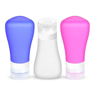 Silicone Travel Bottles, Leakproof Containers Set Portable Soft Travel Bag, Refillable Spray/Squeeze Accessories with TSA Approved for Shampoo, Toiletries, Conditioner, Lotion, Cosmetics-3 oz, 3 Pack