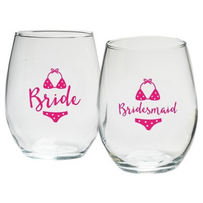 4ct Kate Aspen Bride And Bridesmaids Beach Bikini 15 Oz. Stemless Wine Glass