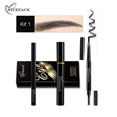 Ecosin Eye Makeup Combination Eyeliner Mascara Eyebrow Pencil Black Waterproof 1 Set