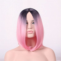 JYWIGS 14'' Two Color Wig Black Root Short Bob for Women Colored Mixed Middle Parted No Bangs Party Cosplay Costume (Pink)