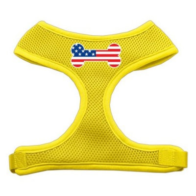 Mirage Pet Products Bone Flag USA Screen Print Soft Mesh Dog Harnesses, Large, Yellow
