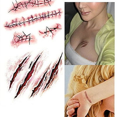 VOSAIDI 70 Pcs Hallowmas Art Tattoos Water decal Close Wound Tattoos 10 Sheets+extra gift