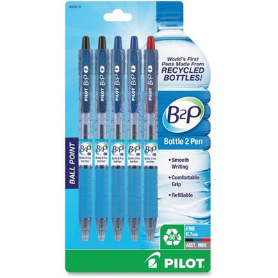 Pilot B2R Bottle to Pen Retractable Ballpoint Pens, Fine Point, Assorted Colors, 5/Pack