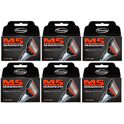 Personna M5 Magnum 5 Refill Razor Blade Cartridges, 4 ct. (Pack of 6) + FREE Assorted Purse Kit/Cosmetic Bag Bonus Gift